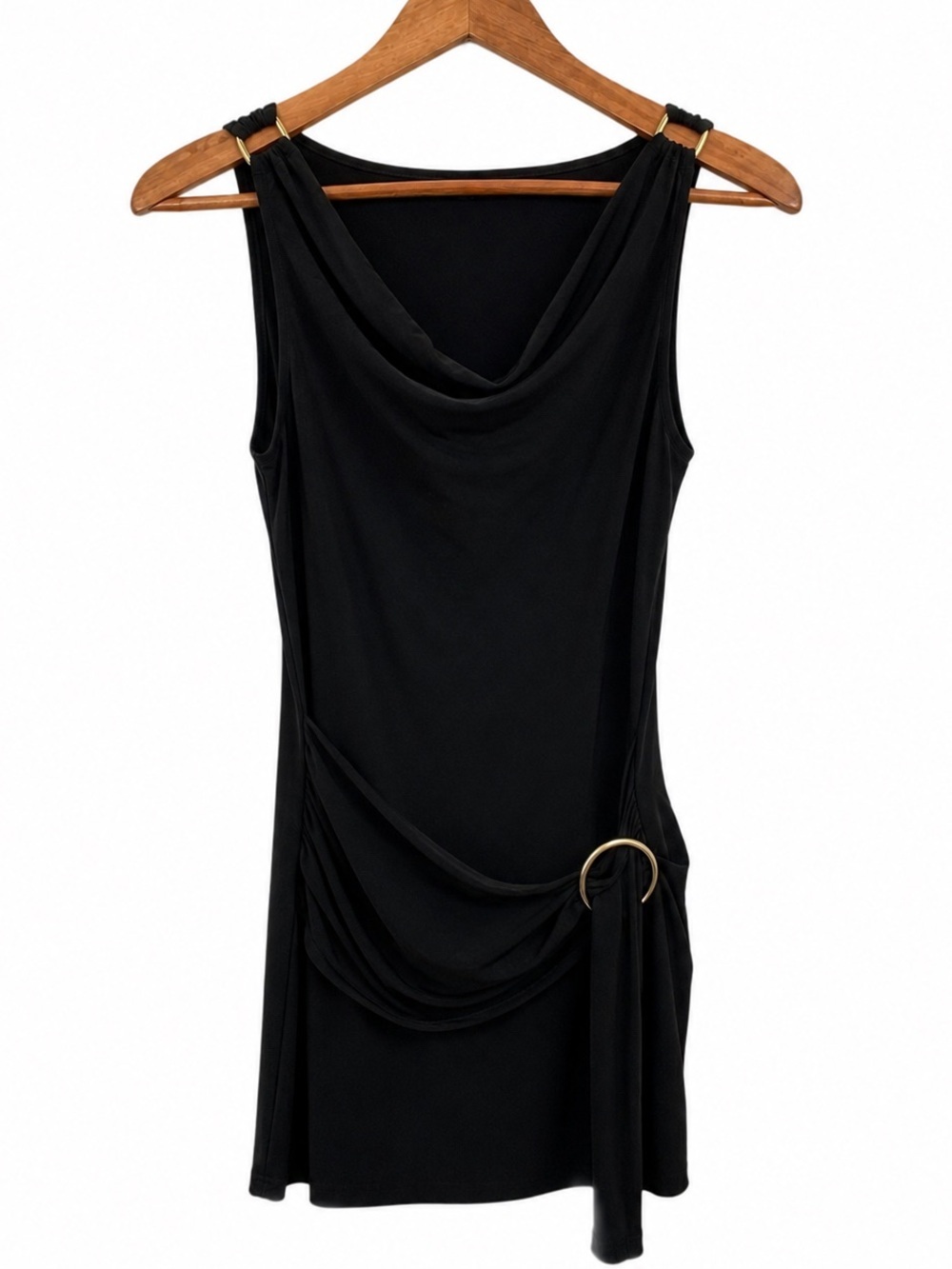 Forever 21 Y2K Black Cowl Neck Side Ring Tunic Top • Model Off Duty Vibe Medium - Picture 3 of 5